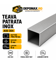 Teava patrata inox AISI 304, 70 x 70 x 3 mm, 6 metri